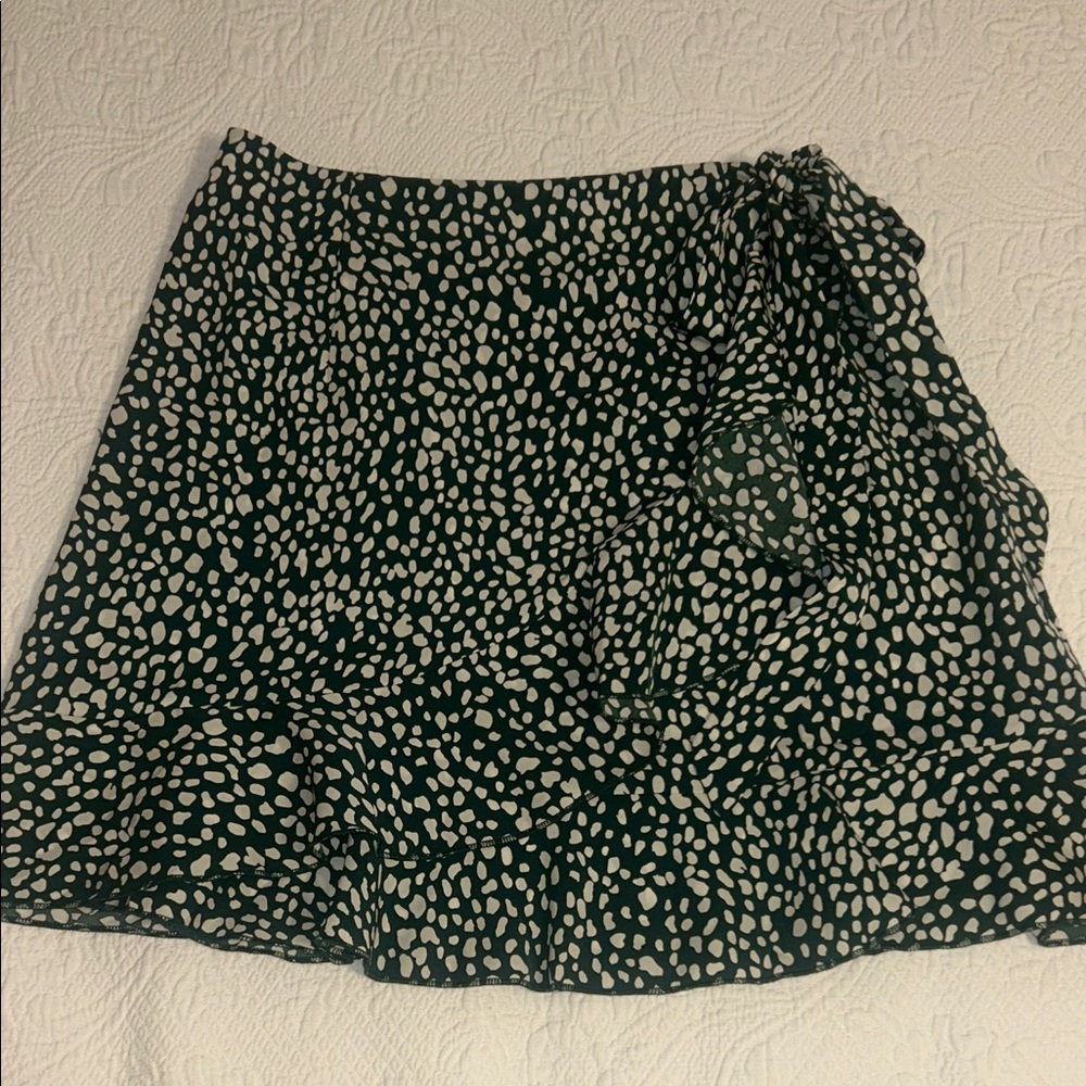 Green and White print wrap skirt